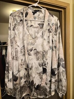 Torrid Floral Tie-Neck Blouse in Soft Neutrals